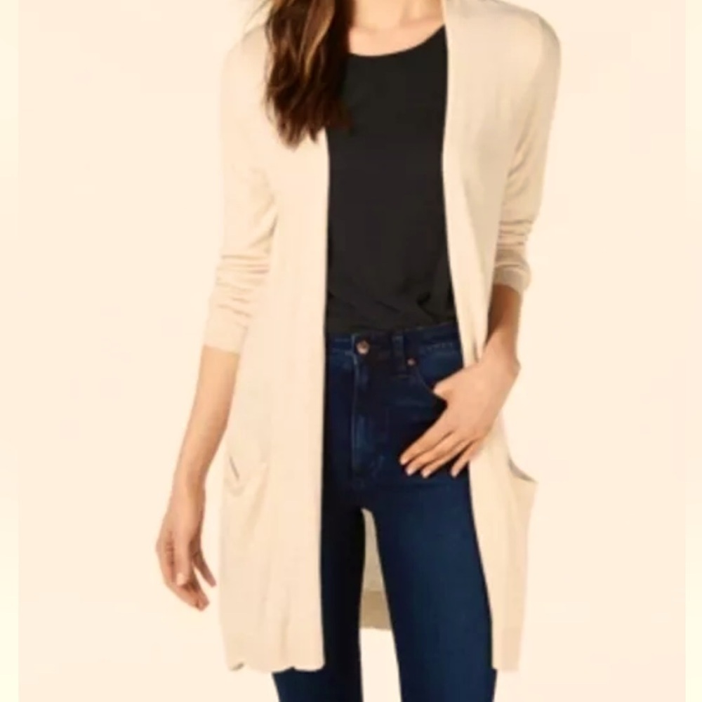 Maison Jules Cream Longline Button Down Waffle knit‎ Cardigan